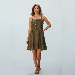 Patrons Of Peace Women’s Size Large Sleeveless Green Floral Mini Dress